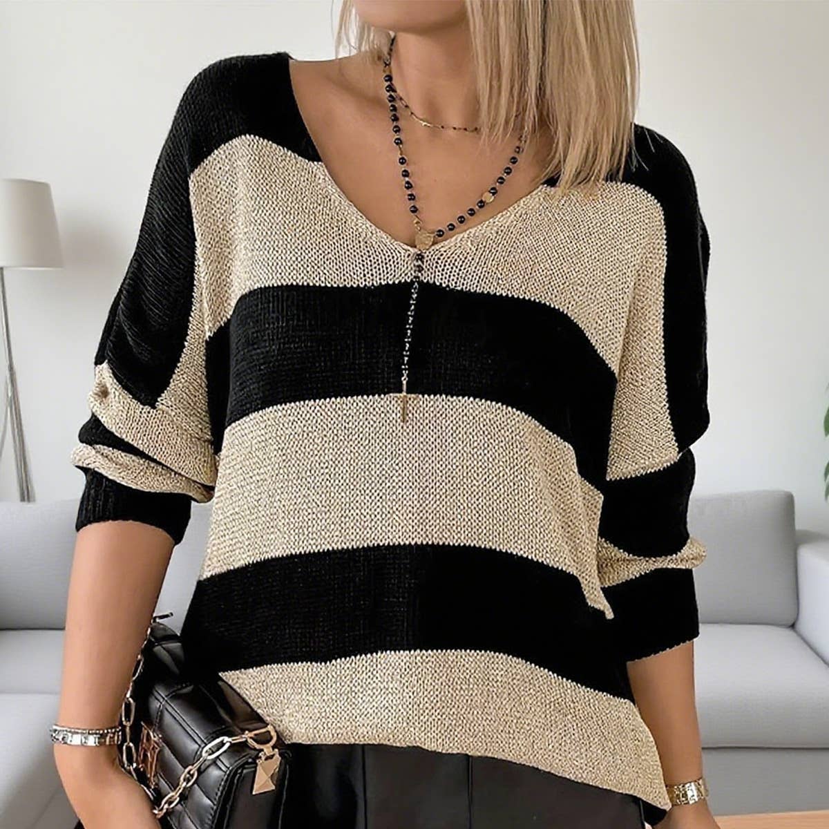 Color Block striped  Knitted Sweater