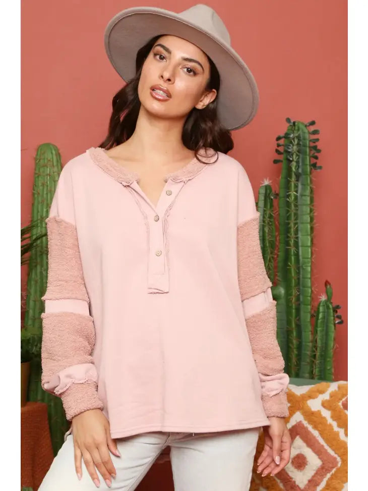 Contrast Knit Henley Top - Debs on 5th