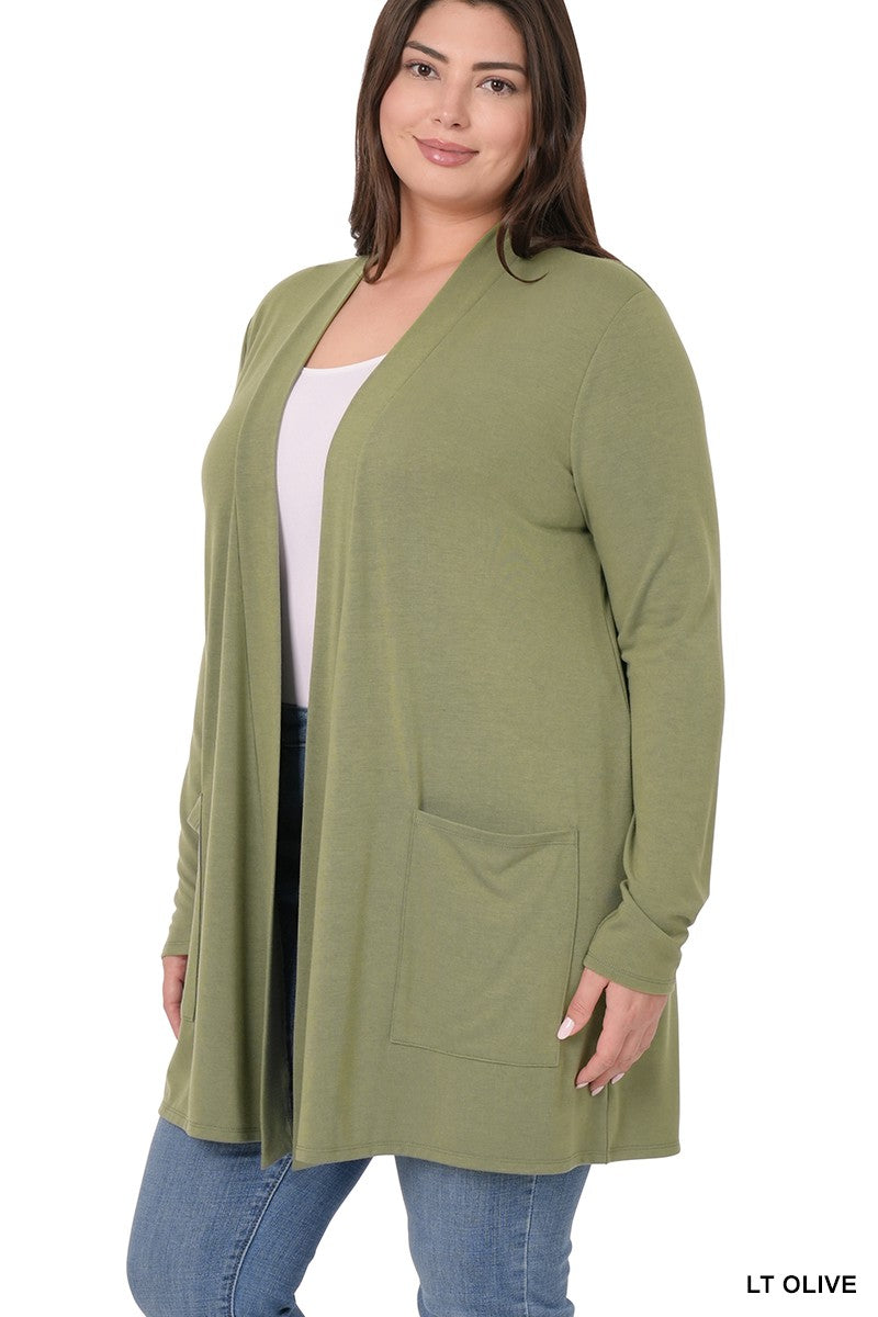 Plus Size Large Pocket Open Cardigan - Debs on 5th