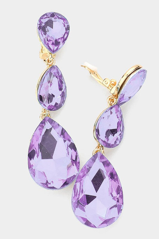 Teardrop Glass Crystal Drop Clip On Earrings - Debs on 5th