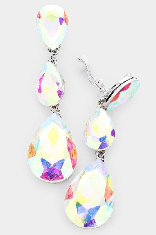 Teardrop Glass Crystal Drop Clip On Earrings - Debs on 5th