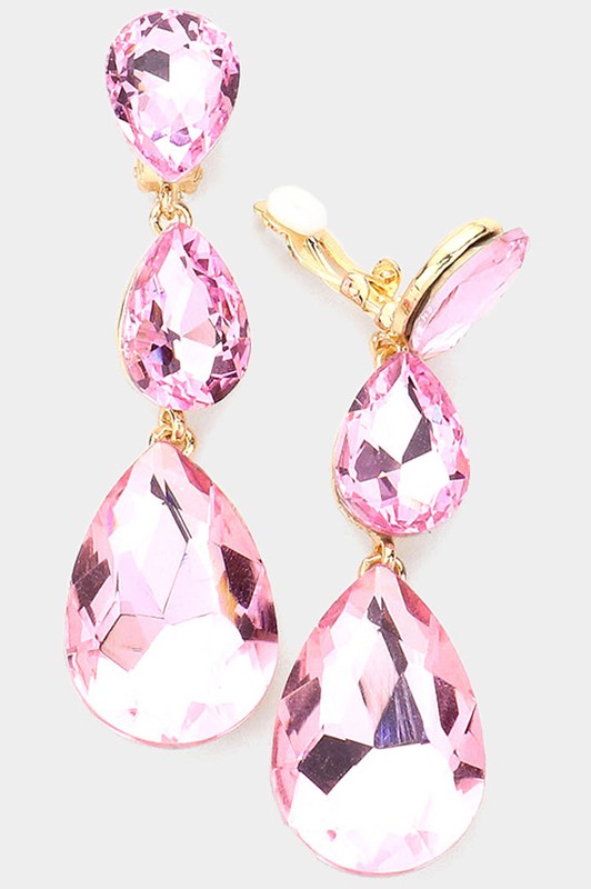 Teardrop Glass Crystal Drop Clip On Earrings - Debs on 5th