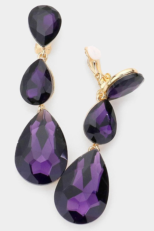 Teardrop Glass Crystal Drop Clip On Earrings - Debs on 5th
