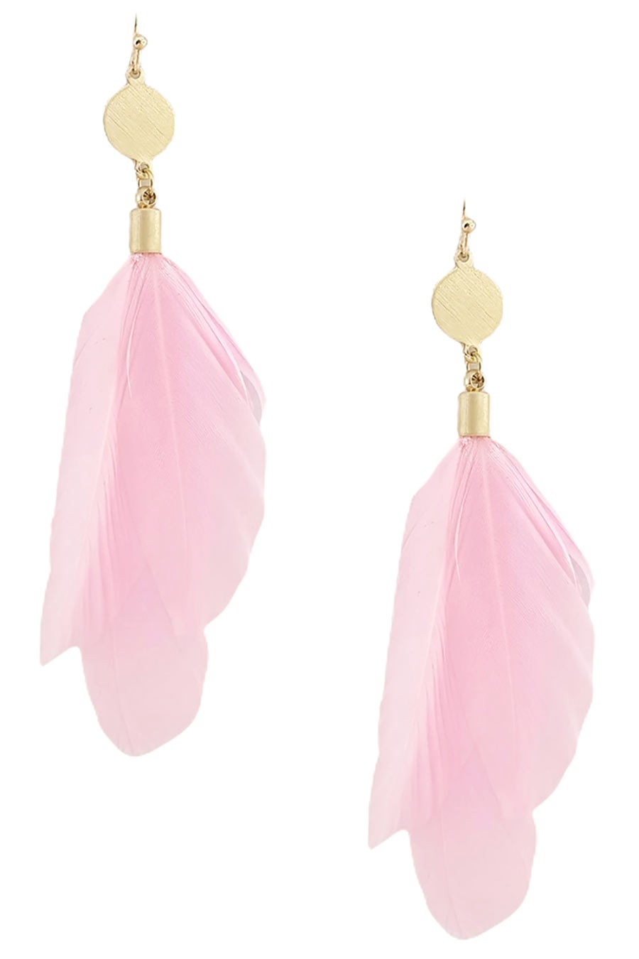 Metal Disc Feather Link Dangle Earrings - Debs on 5th