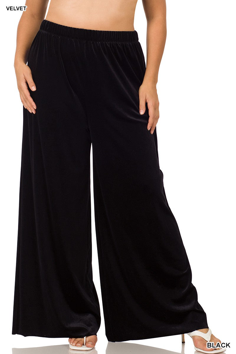 Plus Size Velvet Wide Leg Pants - Debs on 5th