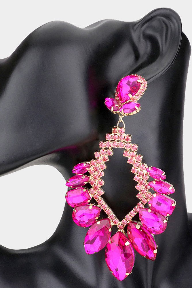 Multi Stone Cluster Statement Evening Earrings