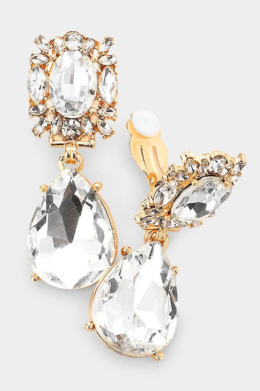 Teardrop Cluster Dangle Evening Clip On Earrings - Debs on 5th