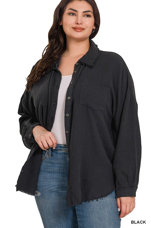 Plus Size Nice and Easy Raw Edge Shirt - Debs on 5th