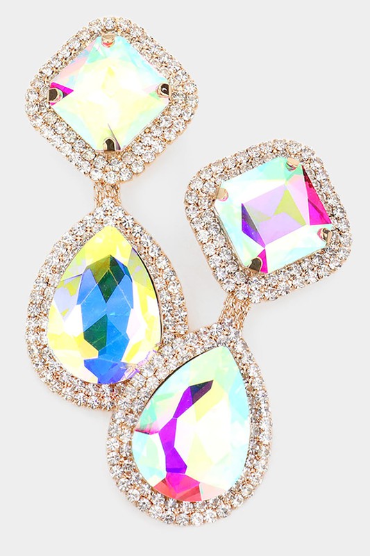 Square Teardrop Stone Evening Clip on Earrings - Debs on 5th