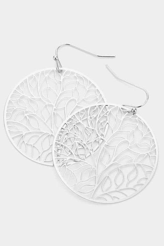 Filigree Leaf Detailed Brass Metal Dangle Earrings - Debs on 5th