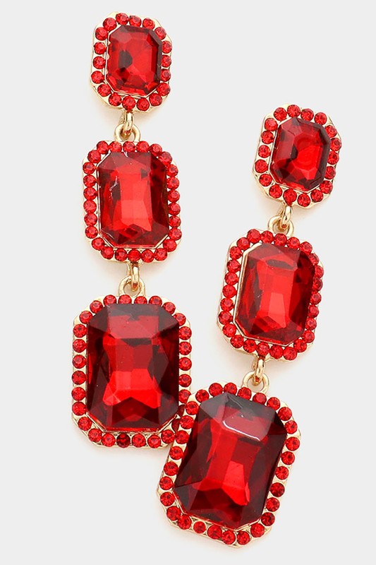 Emerald Cut Stone Link Dangle Evening Earrings - Debs on 5th