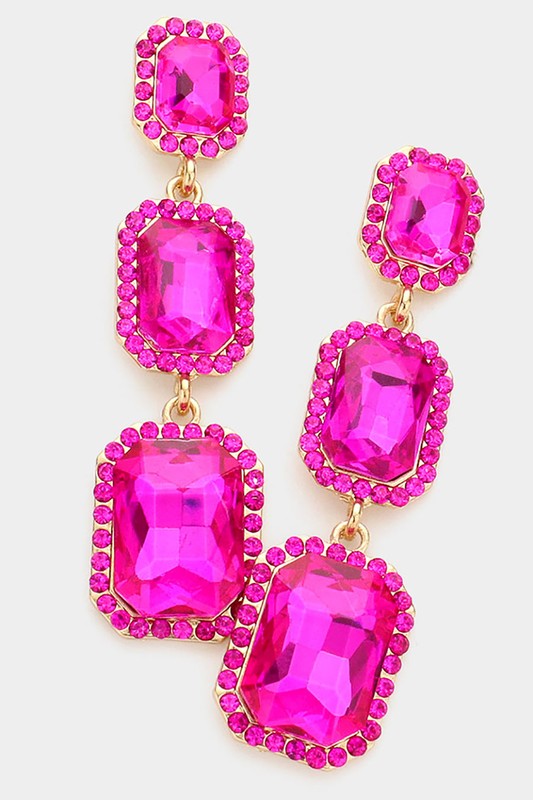 Emerald Cut Stone Link Dangle Evening Earrings - Debs on 5th