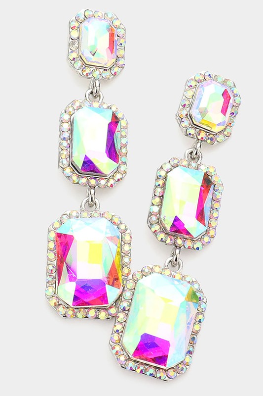 Emerald Cut Stone Link Dangle Evening Earrings - Debs on 5th