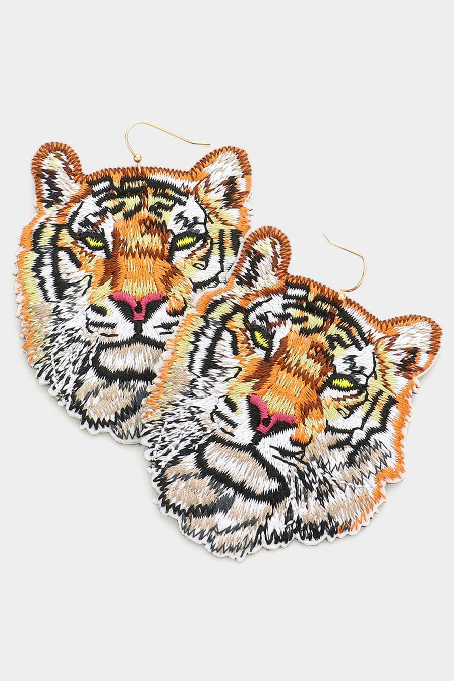 Felt Back Embroidery Tiger Dangle Earrings - Debs on 5th