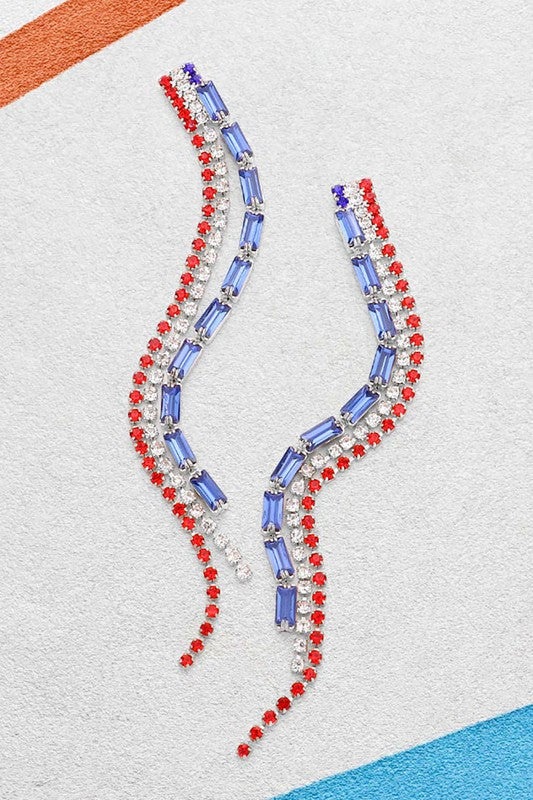 American USA Flag Rhinestone Evening Earrings - Debs on 5th