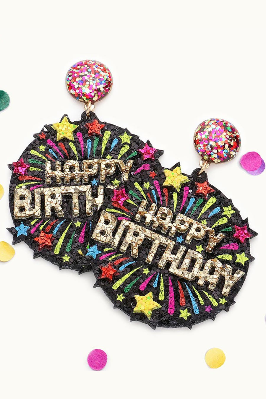 Happy Birthday Glittered Star Firework Earrings - Debs on 5th