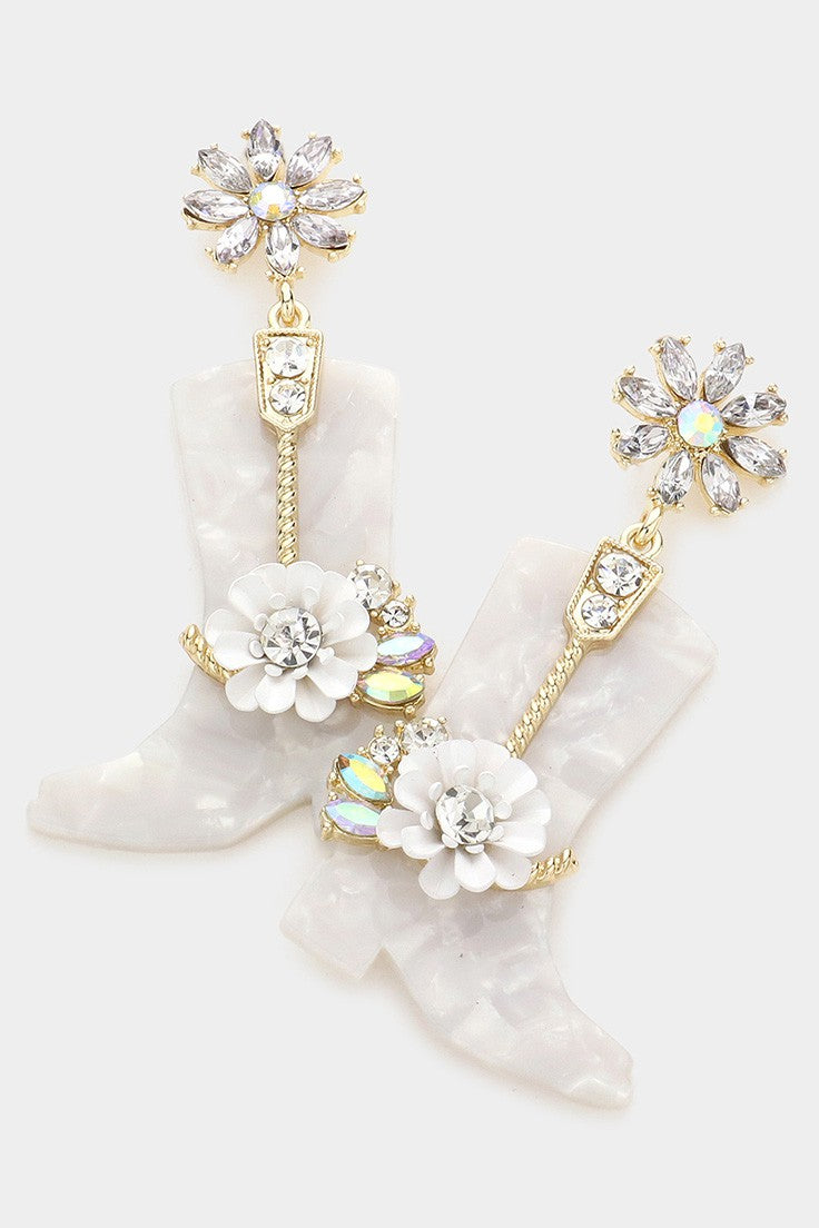 Flower Celluloid Western Boots Dangle Earrings - Debs on 5th