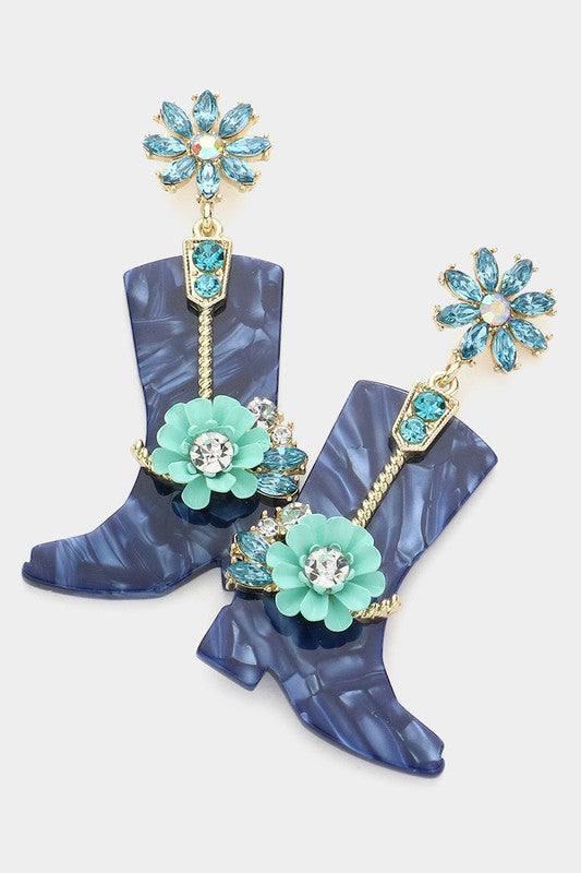 Flower Celluloid Western Boots Dangle Earrings - Debs on 5th