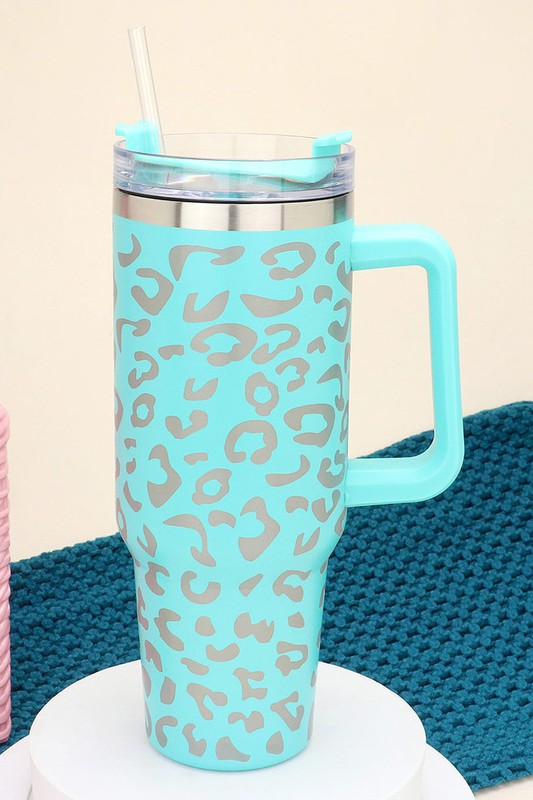 40oz Stainless Steel Leopard Tumbler with Handle - Debs on 5th
