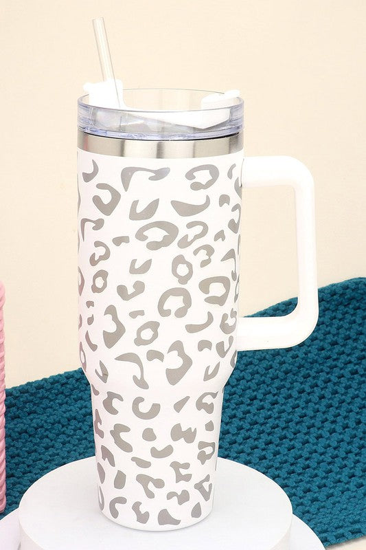 40oz Stainless Steel Leopard Tumbler with Handle - Debs on 5th