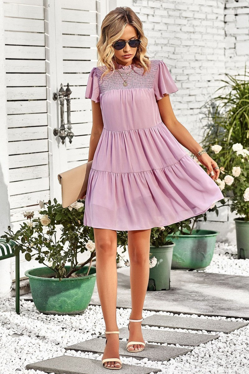 Flutter Sleeve Smocked Detail Dress