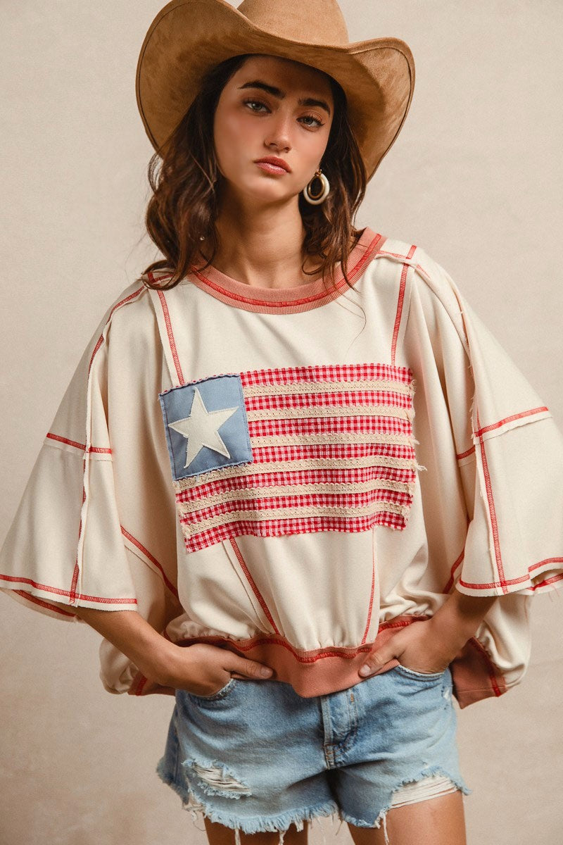 American Flag Patchwork Top