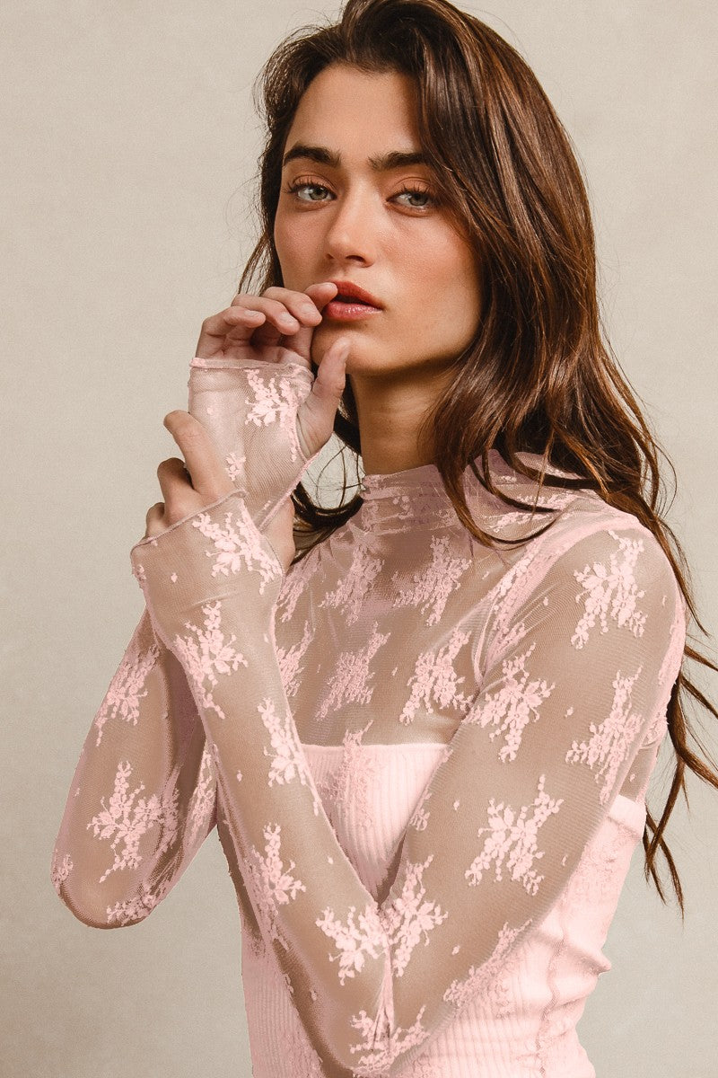 Mesh Lace Long Sleeve Top