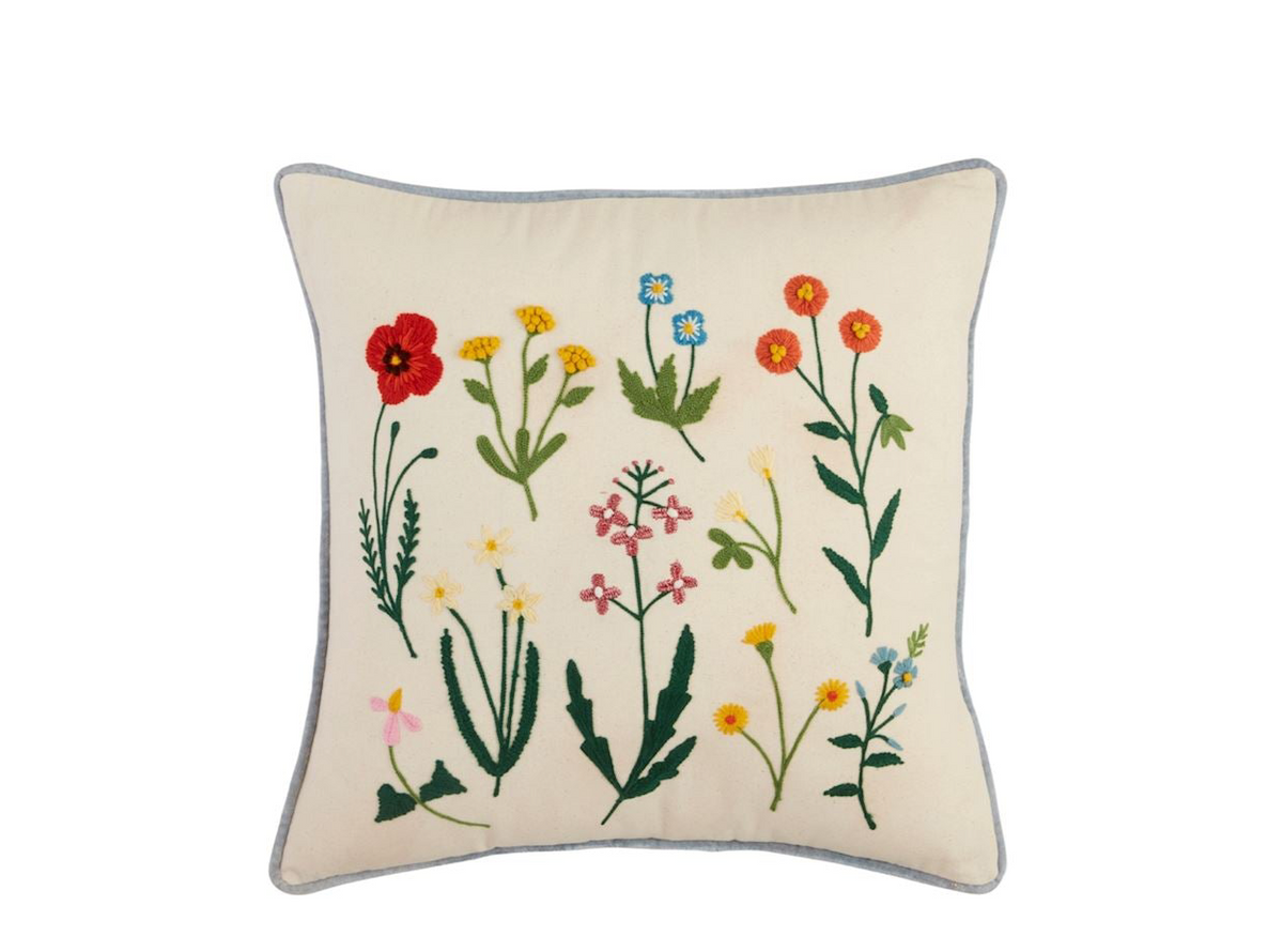 Square Botonic Stem Embroidered Canvas Pillow