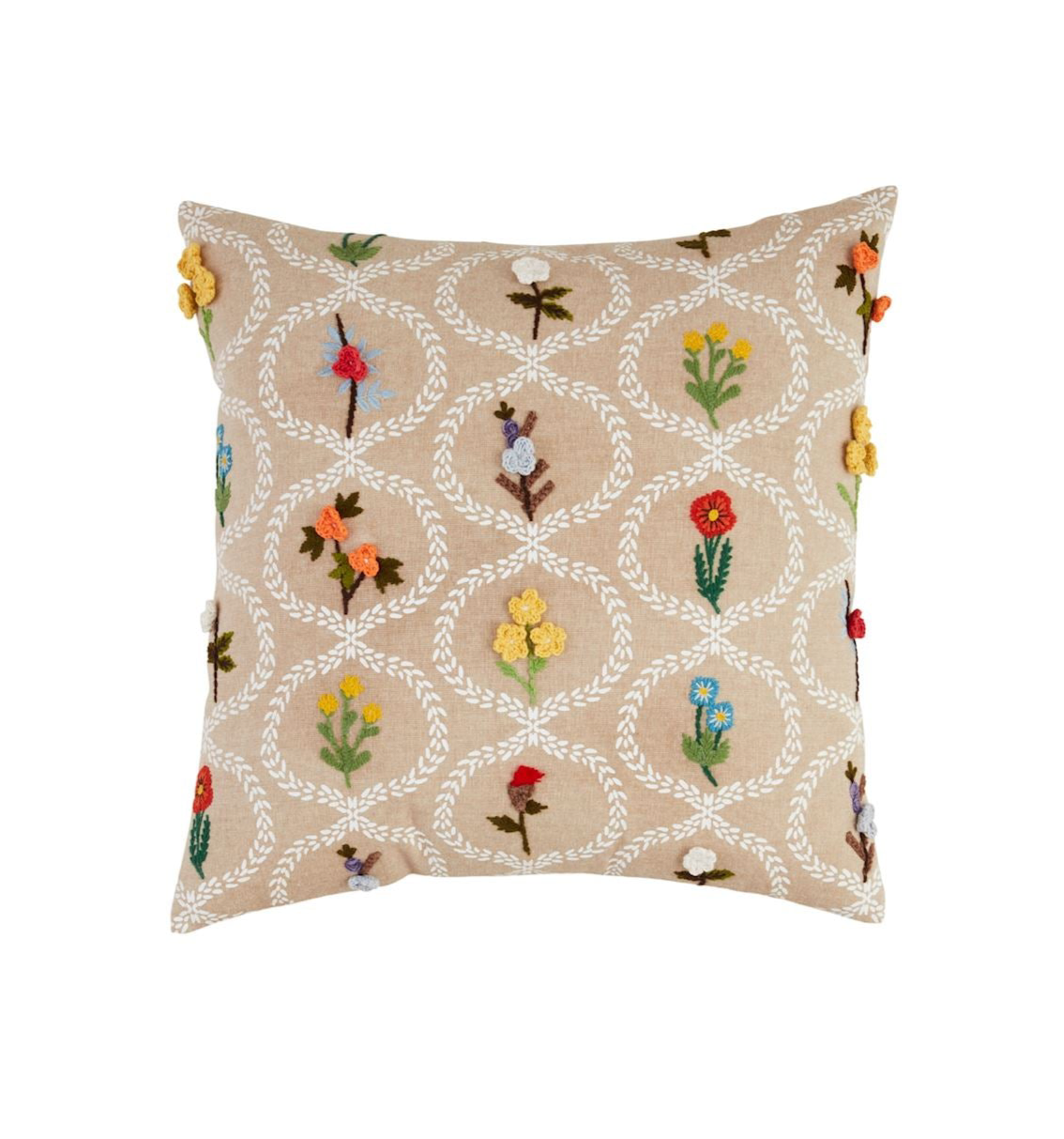 Embroidered Flower Vase Square Pillow