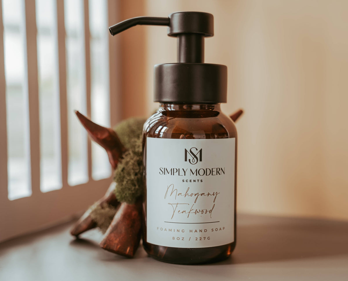 Mahogany Teakwood Foaming Hand Soap | Amber Glass Bottle