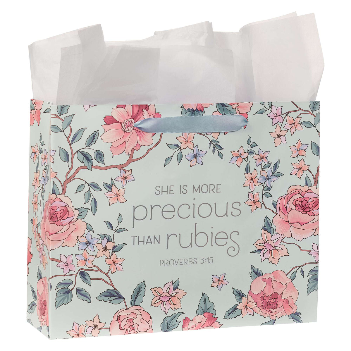 More Precious Than Rubies Pink Floral Bag with Card