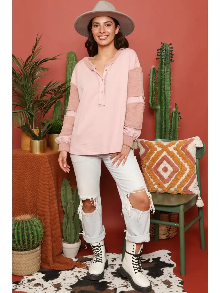 Contrast Knit Henley Top - Debs on 5th