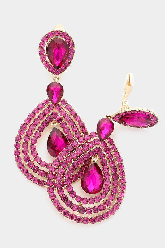 Crystal Pave Trimmed Teardrop Clip On Earrings - Debs on 5th