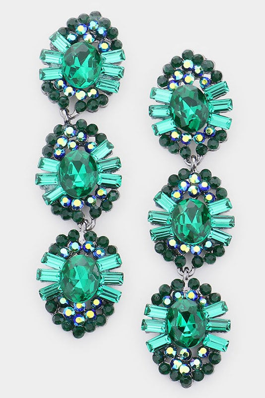 Glass Crystal Stone Dangle Evening Earrings - Debs on 5th