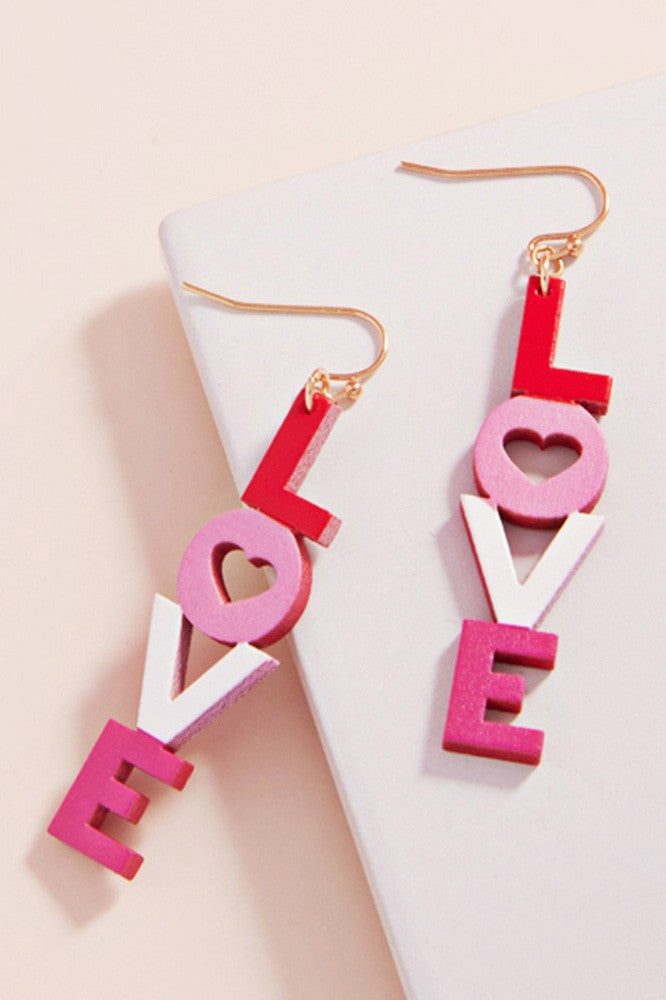Love Message Dropdown Wood Earrings