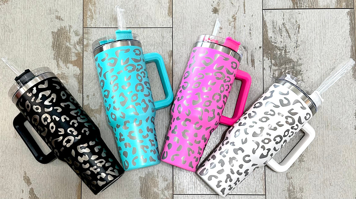 40oz Stainless Steel Leopard Tumbler with Handle - Debs on 5th