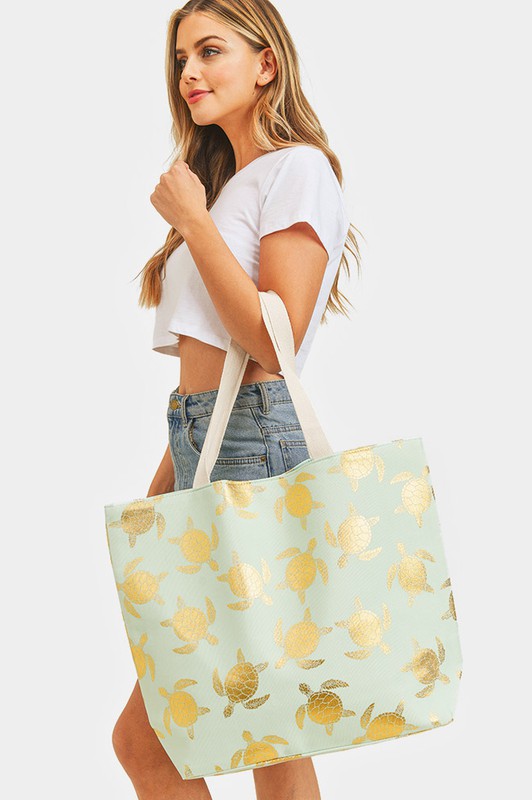 Metallic Turtle Beach Tote Bag - Debs on 5th