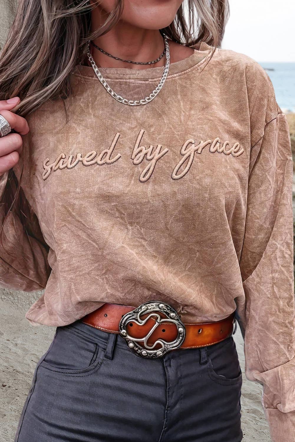 Saved by grace Embroidery Sweatshirt