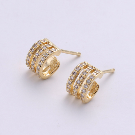 Gold filled Mini CZ Huggie Hoop Earrings K404
