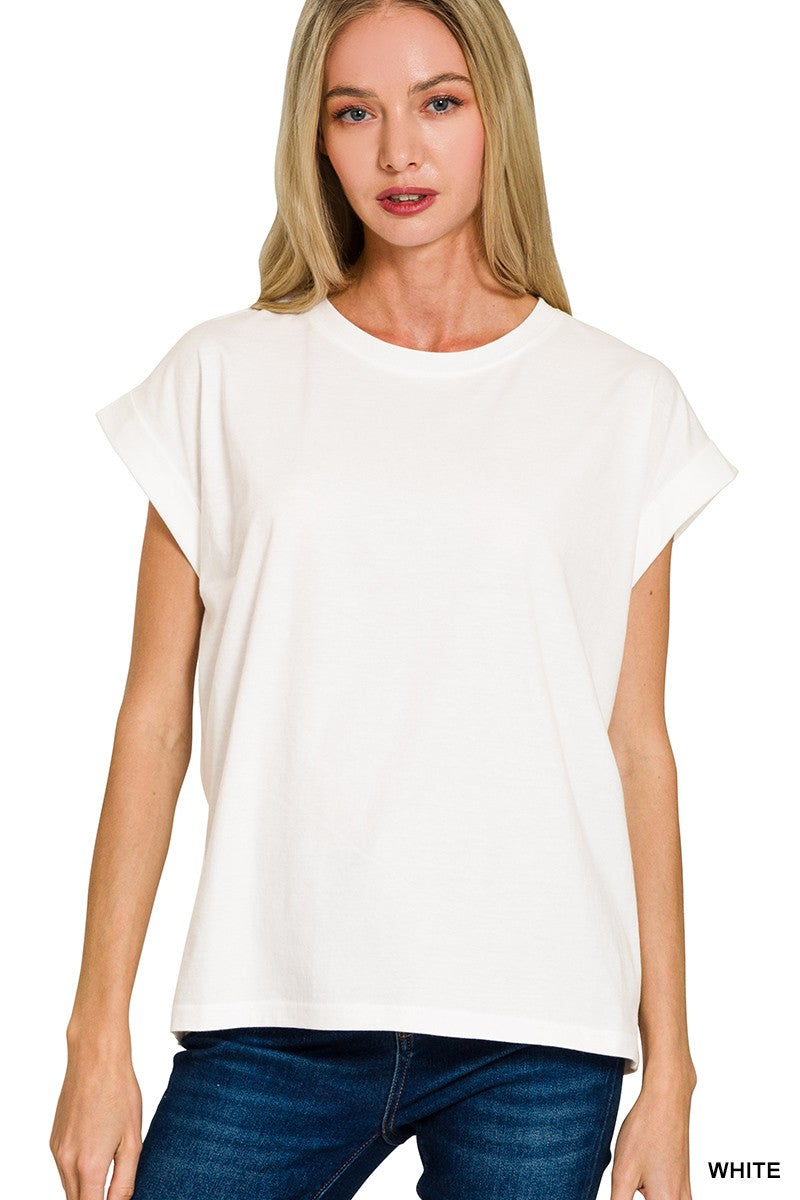 Round Neck Folded Sleeve Tee