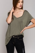 Folded Short Sleeve V-Neck T Shirt - Debs on 5th