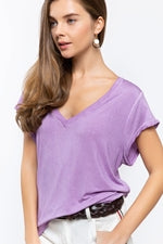 Folded Short Sleeve V-Neck T Shirt - Debs on 5th