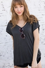 Folded Short Sleeve V-Neck T Shirt - Debs on 5th