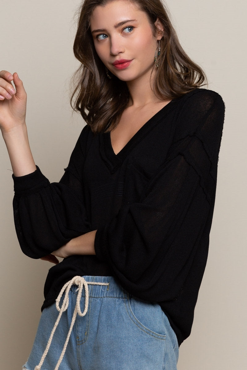 Relaxed Fit Knit Top w/Balloon Sleeves - Debs on 5th