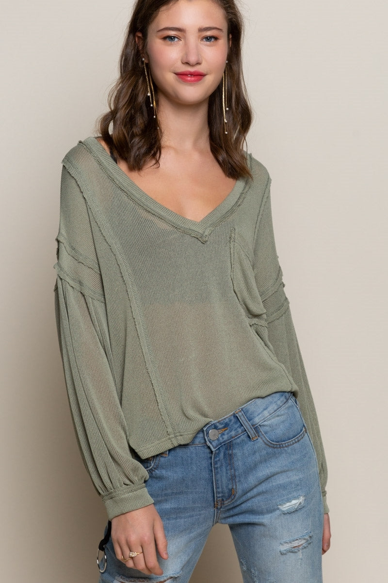 Relaxed Fit Knit Top w/Balloon Sleeves - Debs on 5th