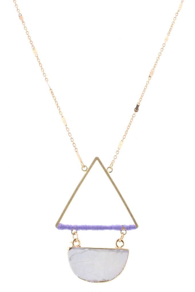32" Gold Chain with Purple Wrapped Triangle with Howlite Stone Half CIrcle - Debs on 5th