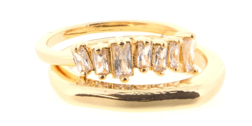 Gold Multi Rhinestone Rectangle Bar Ring - Debs on 5th
