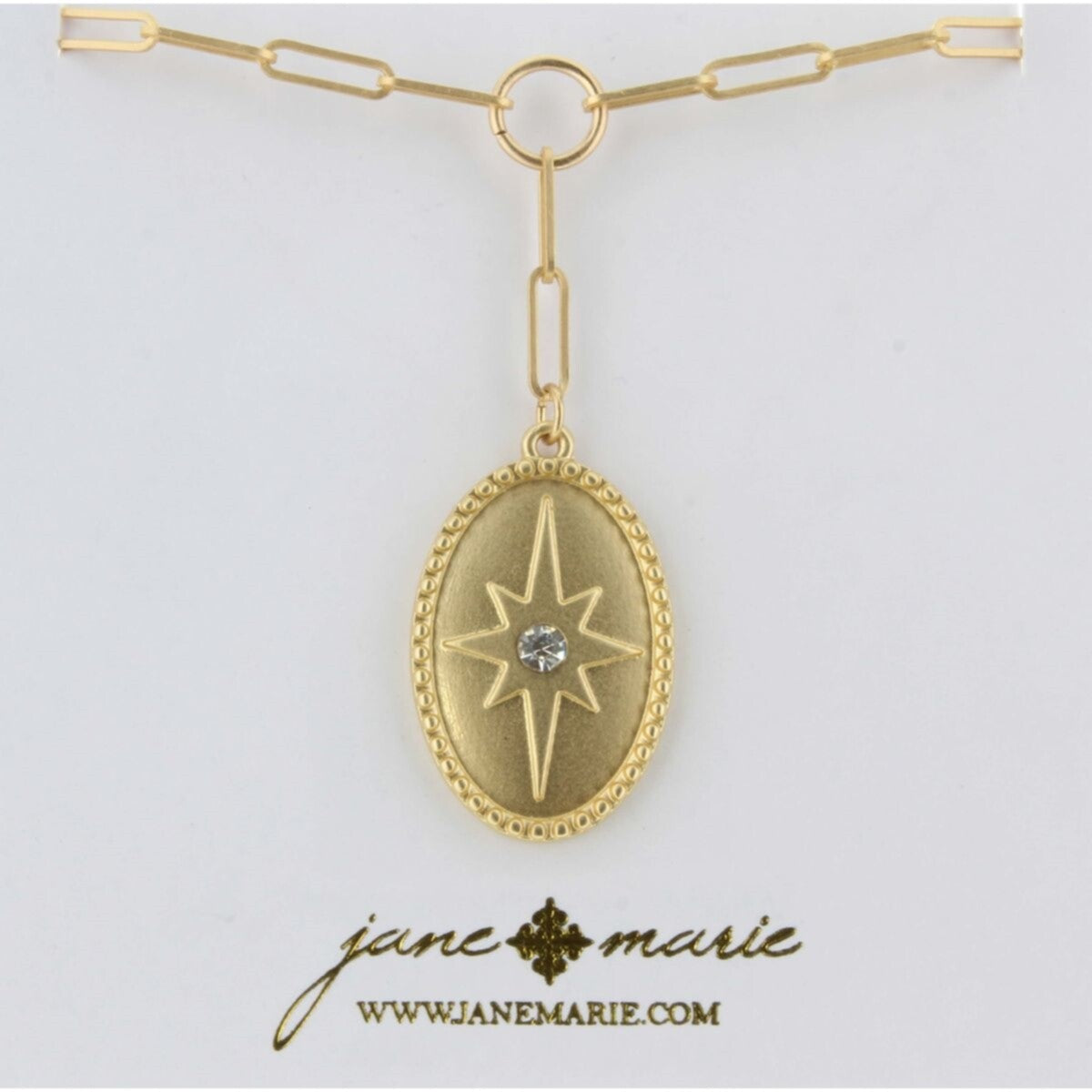 16" Gold Chain Lariat, Star with Clear Czech Center Charm Necklace, 2" Ext. - Debs on 5th