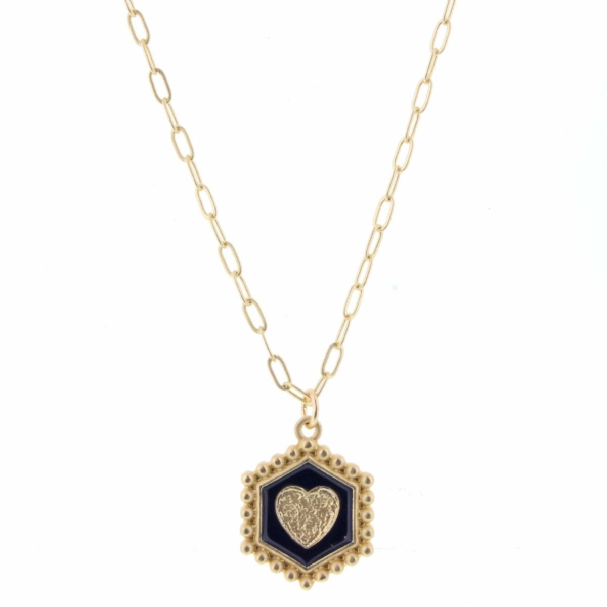 18-24" Gold Chain & Navy Enamel Heart Charm Adjustable Necklace - Debs on 5th