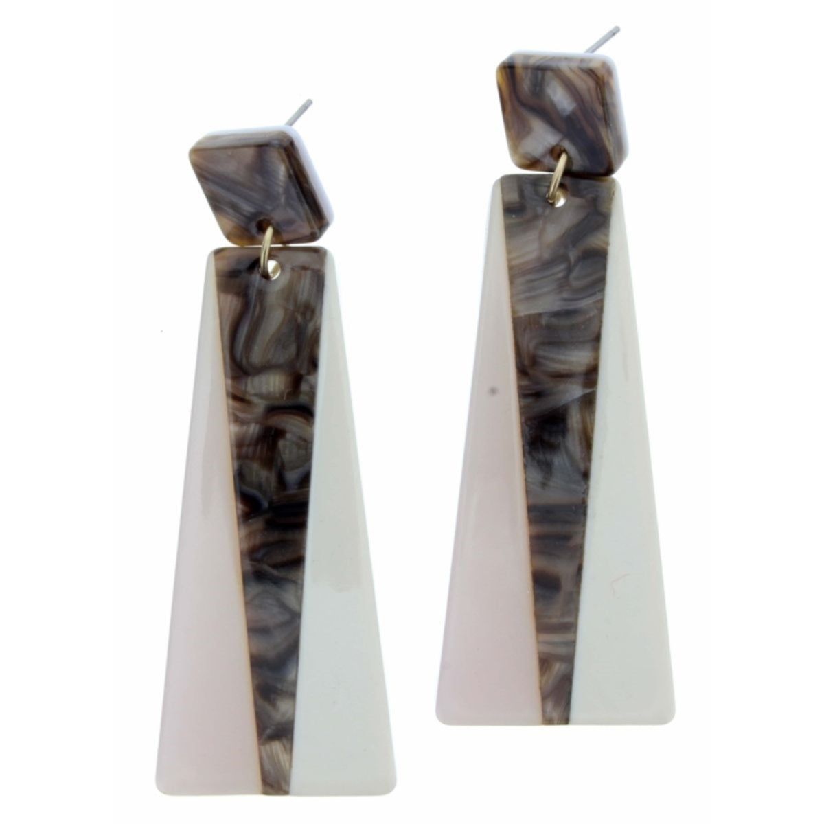 Brown Resin Square Post with Resin Rectangular Dangle Earring - Debs on 5th